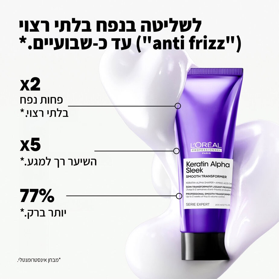 טיפול קרטין לשיער 'אלפא סליק' למראה שיער חלק לאורך זמן 200ML | לוריאל