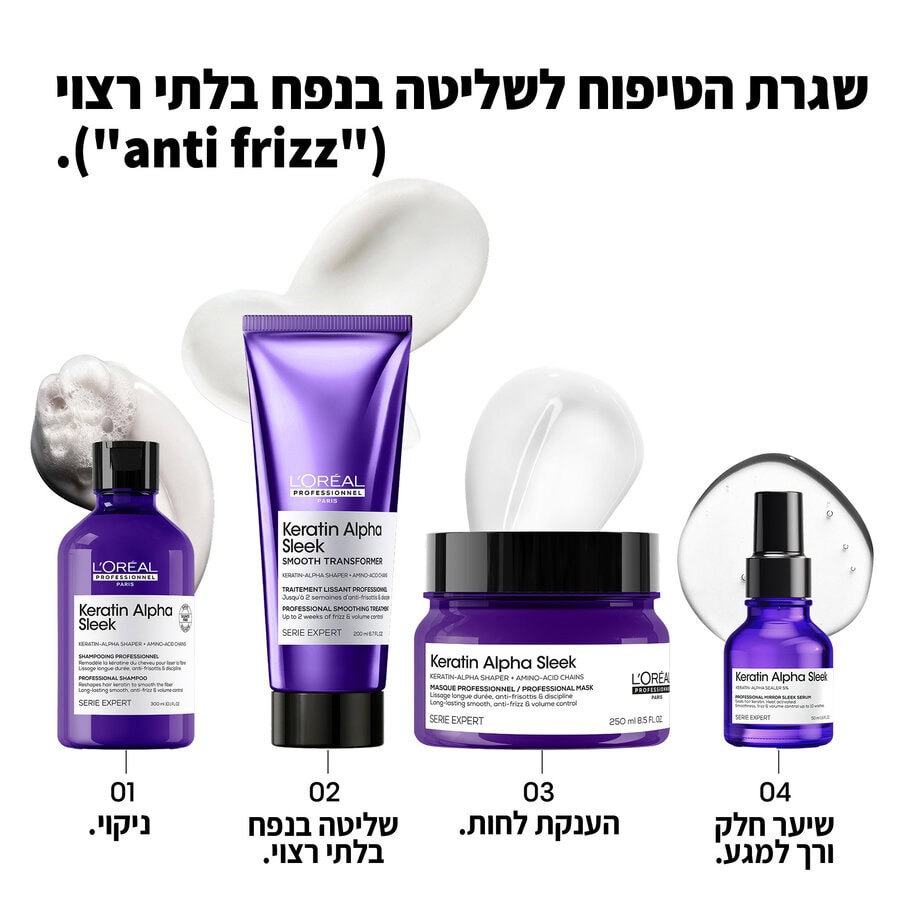 שמפו ללא מלחים קרטין אלפא סליק למראה שיער חלק ושליטה בנפח בלתי רצוי 500ML | לוריאל